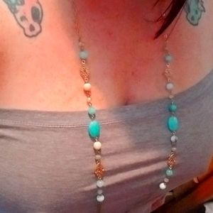 📿💙 long turquoise and gold beaded necklace 📿💙